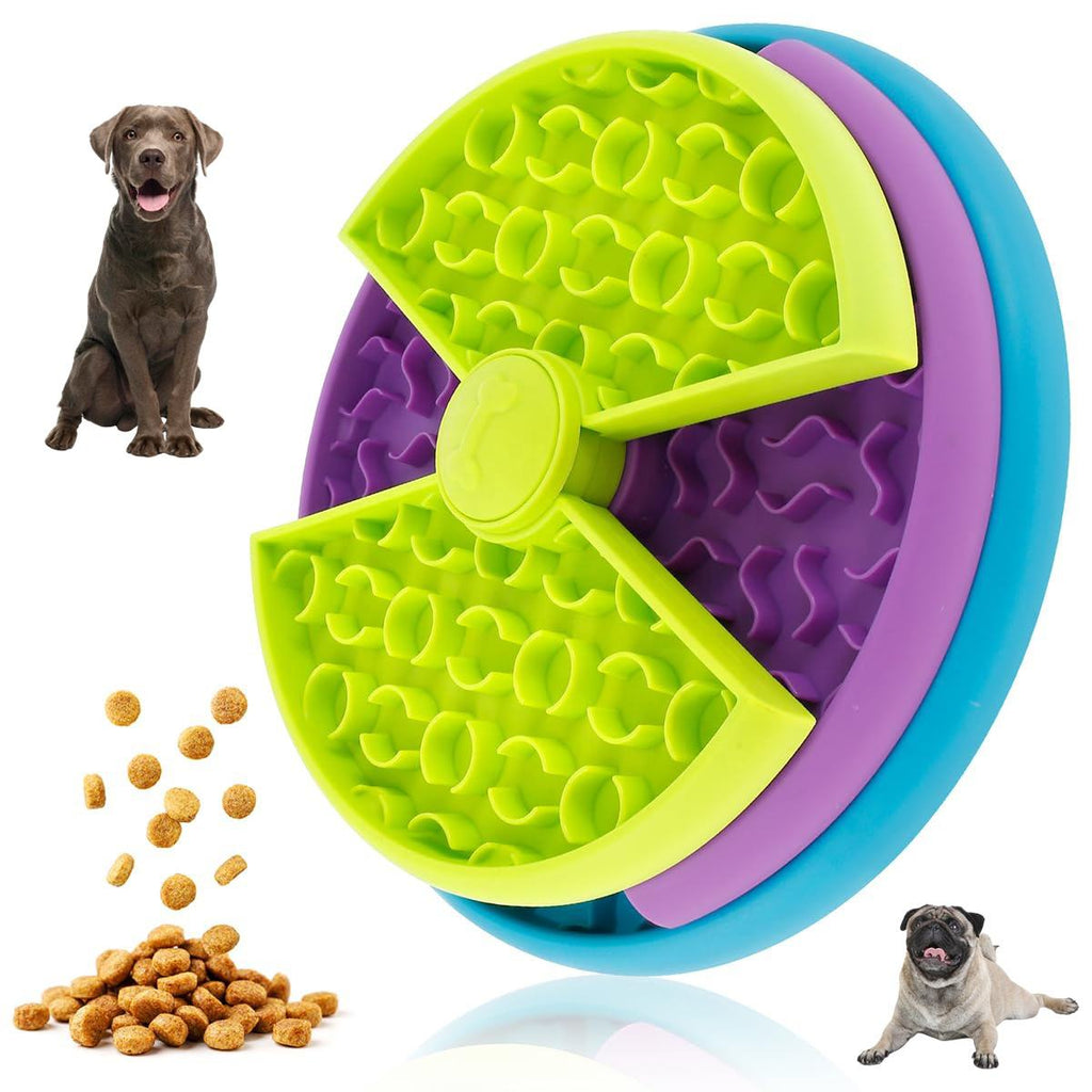 Colorful dog puzzle toy with a dog and dog food on a white background