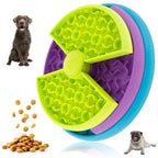 Colorful dog puzzle toy with a dog and dog food on a white background